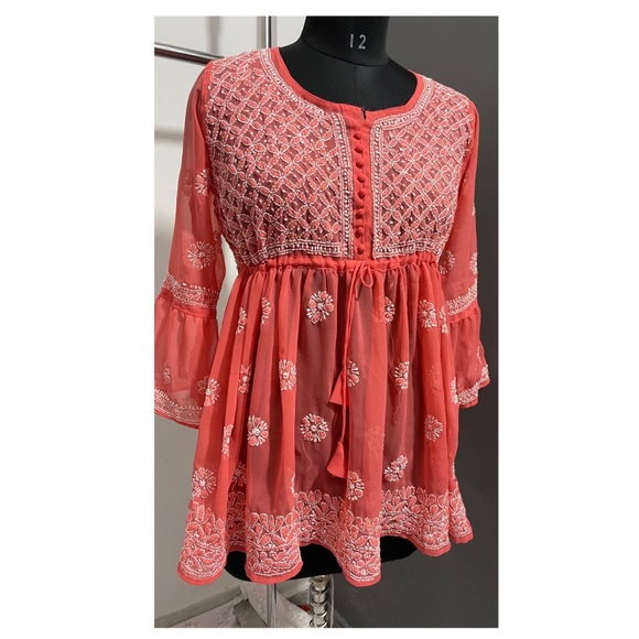 Alfah finery’s hand embroidered short frock Tomato red colour - Picture 6 of 6